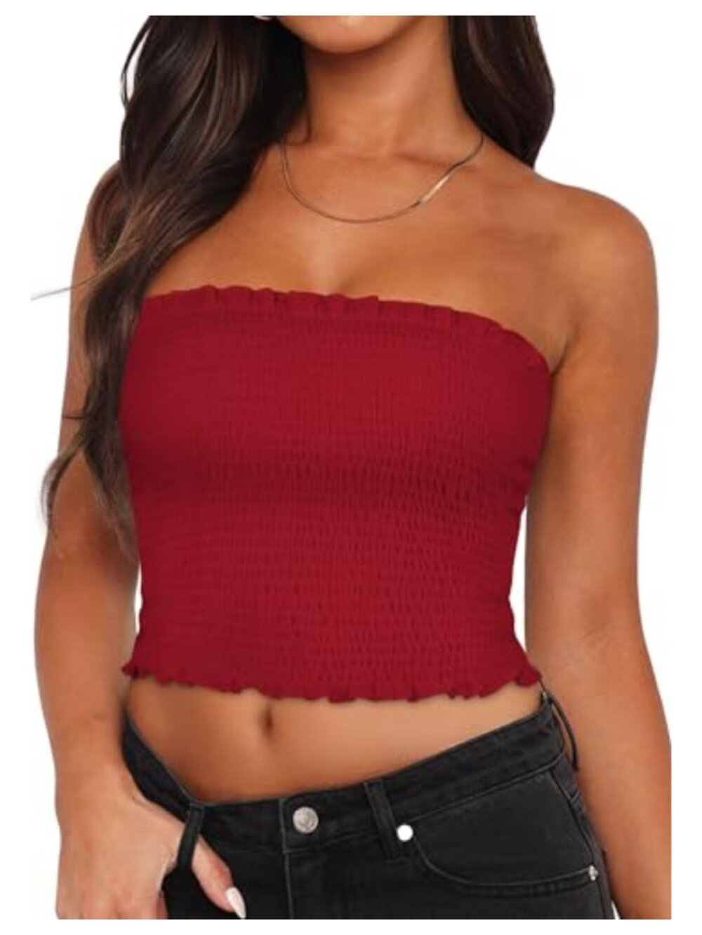 Women's Tube Top Crop Sleeveless Strapless Bandeau Solid Stretch Cotton
